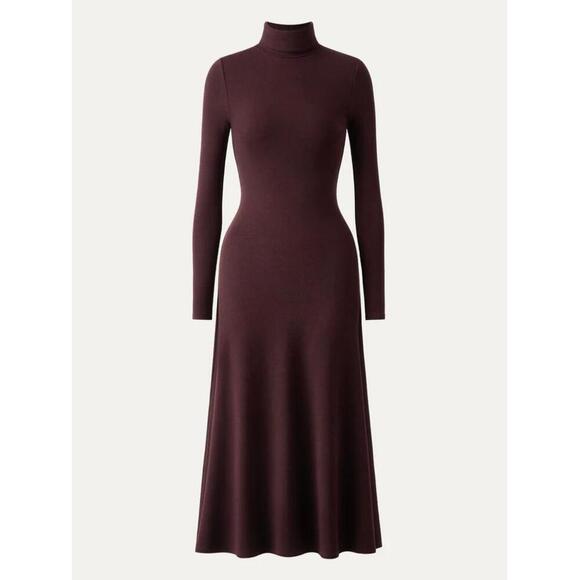 OGL Womens Midi Dress Size S Ruby Berry Turtleneck A-Line Heat-Tech Warm - Picture 1 of 4